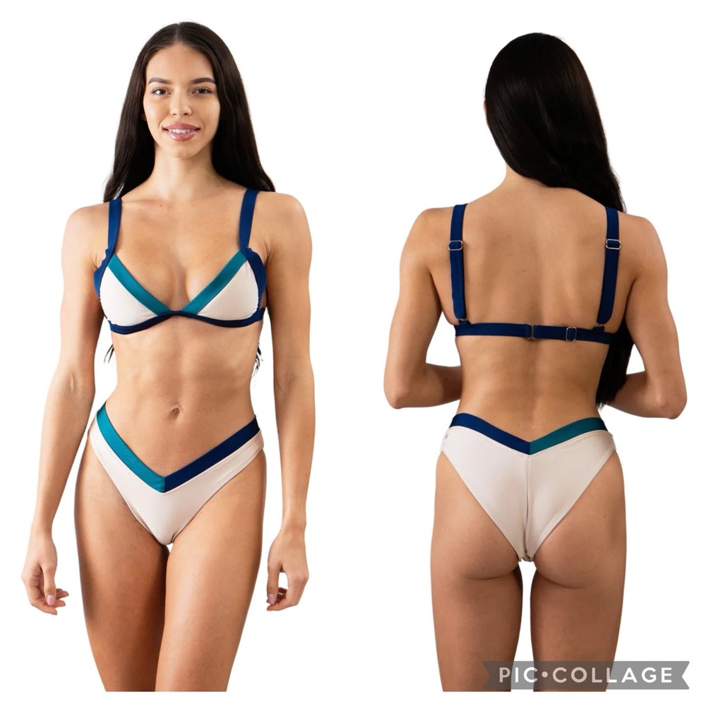 Heat Luxe “Gin-Gin” Colorblock 2 Piece Triangle Top and Cheeky Bottoms